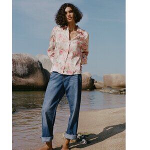 ZARA METALLIC THREAD FLORAL PRINT SHIRT Size M NEW WITH TAG!